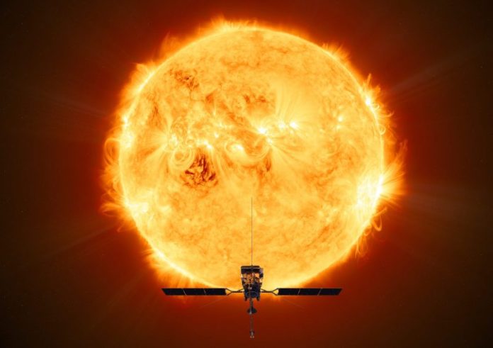 Large active sun with sun probe superimposed at bottom.