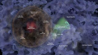 purple smoke within which is a brown smoky bubble with a red center