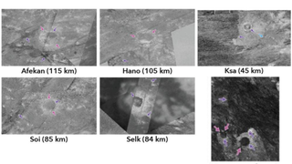 Cassini images of crater-like features on Titan.