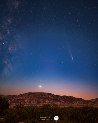 a bright white, fuzzy streak in the night sky