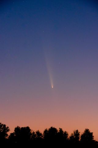 a bright white, fuzzy streak in the night sky