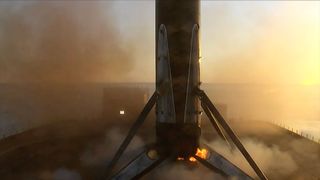 The first stage from a SpaceX Falcon 9 rocket lands on the Just Read the Instructions droneship in the Atlantic Ocean on Saturday, Oct. 26, 2024.