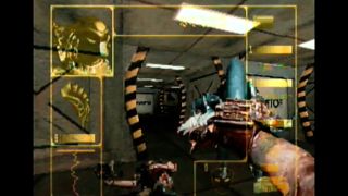 Screenshot from Alien vs. Predator (Jaguar) showing a predator's arm seen from a first-person perspective.