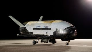 The X-37B Orbital Test Vehicle at NASA’s Kennedy Space Center Shuttle Landing Facility shortly after touching down on Nov. 12, 2022.