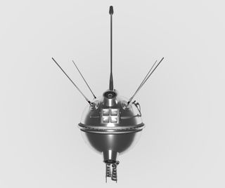 a spherical early spacecraft with five stick-like antennae