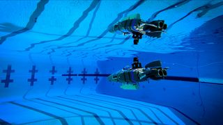 A robot underwater in a swimming pool