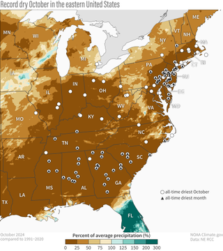 maps of the united states with brown and yellow areas indicating where droughts were measured in october 2024