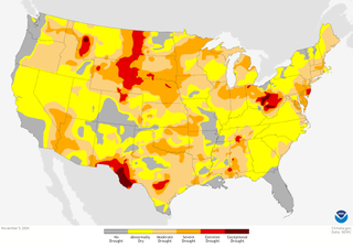 maps of the united states with brown and yellow areas indicating where droughts were measured in october 2024