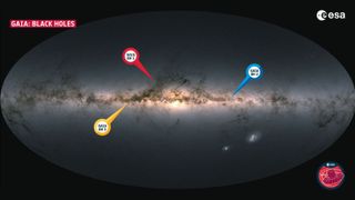 A diagram showing the location of the three black holes discovered by Gaia.